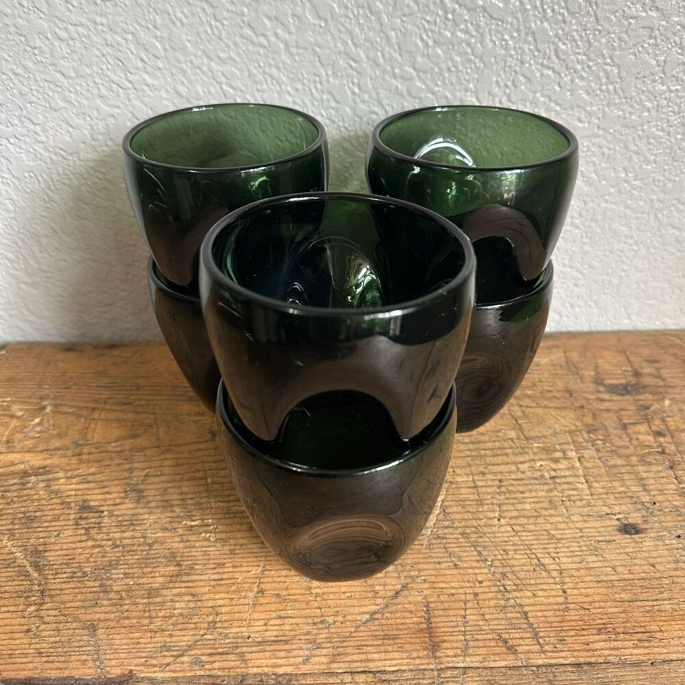 6 MCM Russel Wright Imperial Pinch Glass Tumblers Vintage 4" Blown Verde Green - Picture 5 of 7